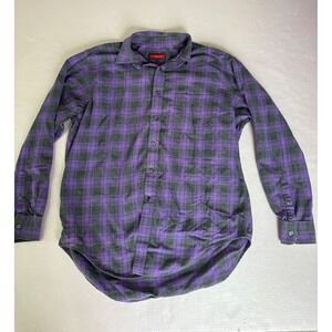 Austin Reed Flannel Shirt Plaid Button Up‎ Long Sleeve Purple Black Large